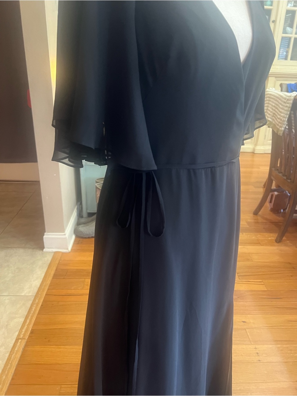Jenny Yoo Black Wrap Maxi Dress with Flutter Sleeves - Picture 5 of 12